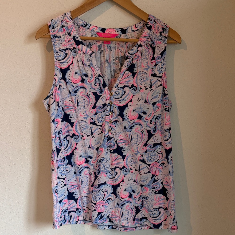 Lilly Pulitzer Sleeveless Top - Pink and Navy Blue Size L